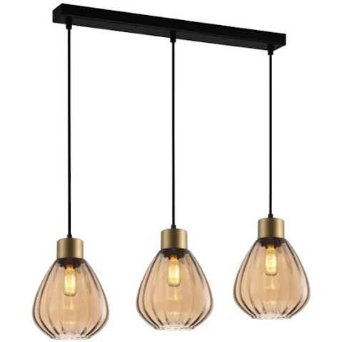 Tulip Bronze Amber Ribbed Wine Glass Shape x 3 Bar Base Interior Pendant Light