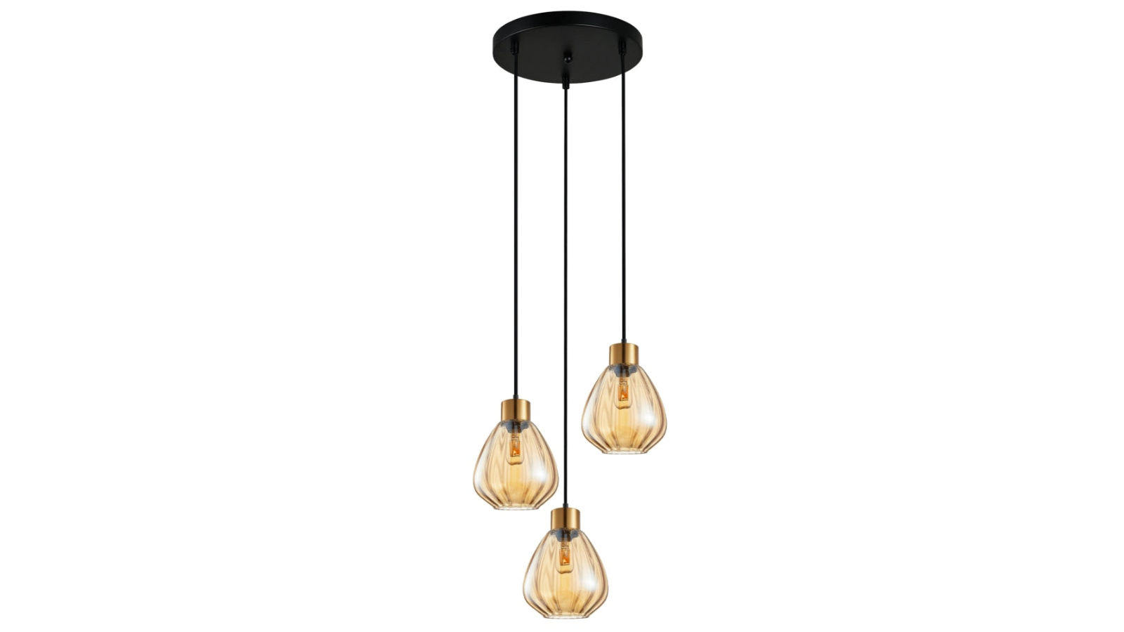 Tulip Bronze Amber Ribbed Wine Glass Shape x 3 Round Base Interior Pendant Light