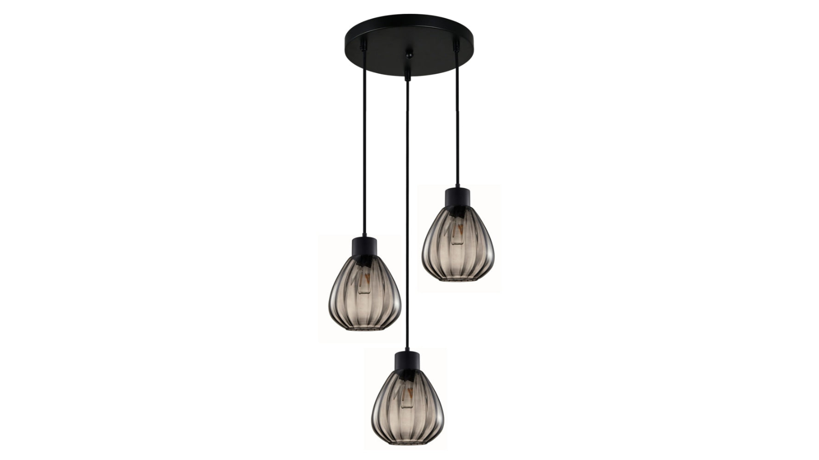Tulip Smokey Black Ribbed Wine Glass Shape x 3 Round Base Interior Pendant Light