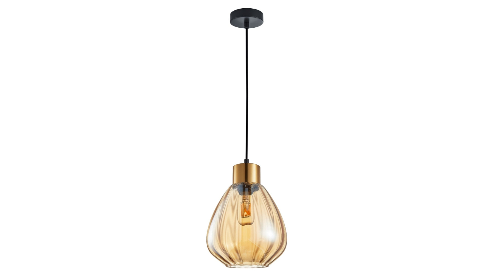 Tulip Bronze Amber Ribbed Wine Glass Shape Interior Pendant Light