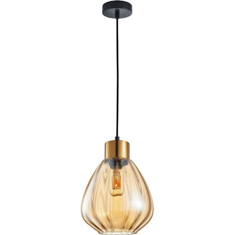 Tulip Bronze Amber Ribbed Wine Glass Shape Interior Pendant Light