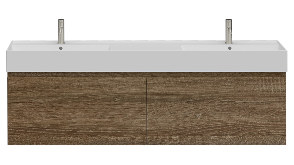 Parisi Rocki Twenty 1600 Wall Hung Vanity with Double Bowl 1 Tap Hole - Moka