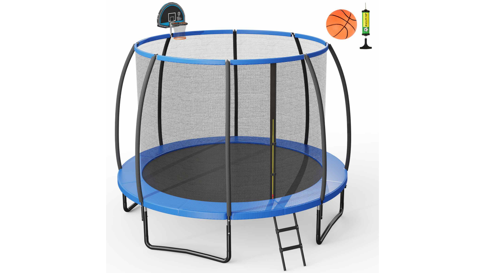 Costway 12ft Galvanized Trampoline with Basketball Hoop Enclosure Net