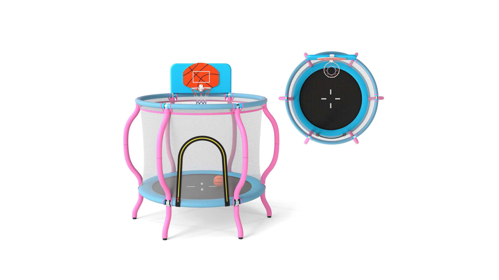 Costway Pumpkin Trampoline Rebounder with Basketball Hoop and Mesh Enclosure