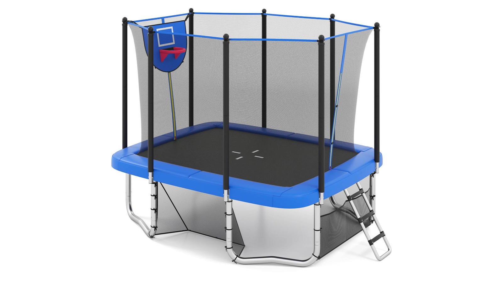 Costway 10 x 8ft Rectangle Trampoline with Ladder - Blue