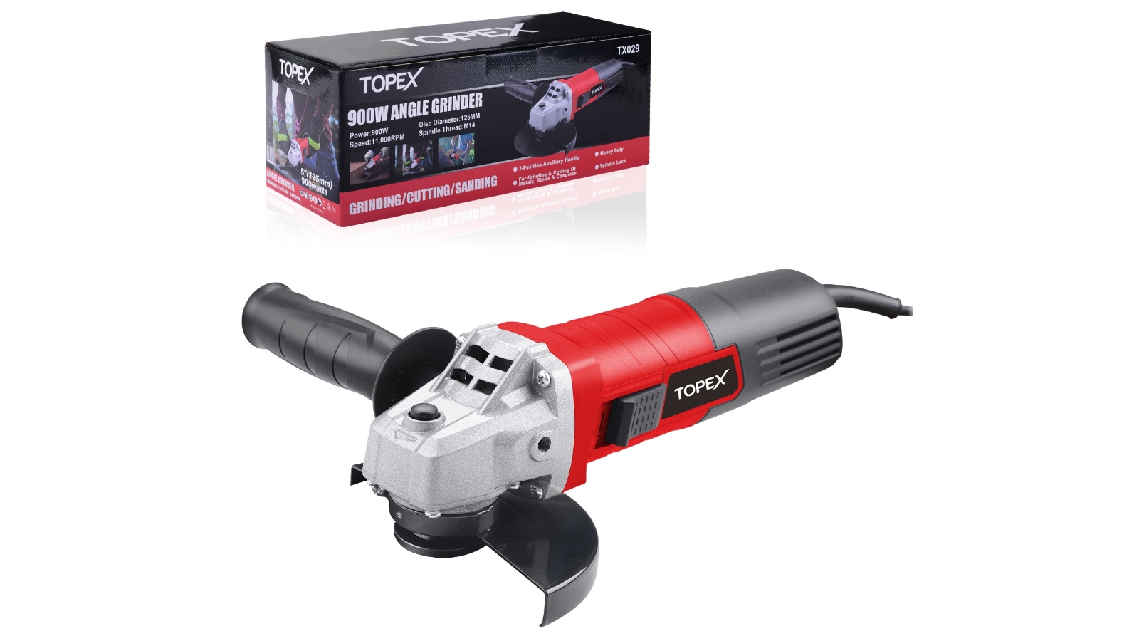 Topex 900W Corded Angle Grinder