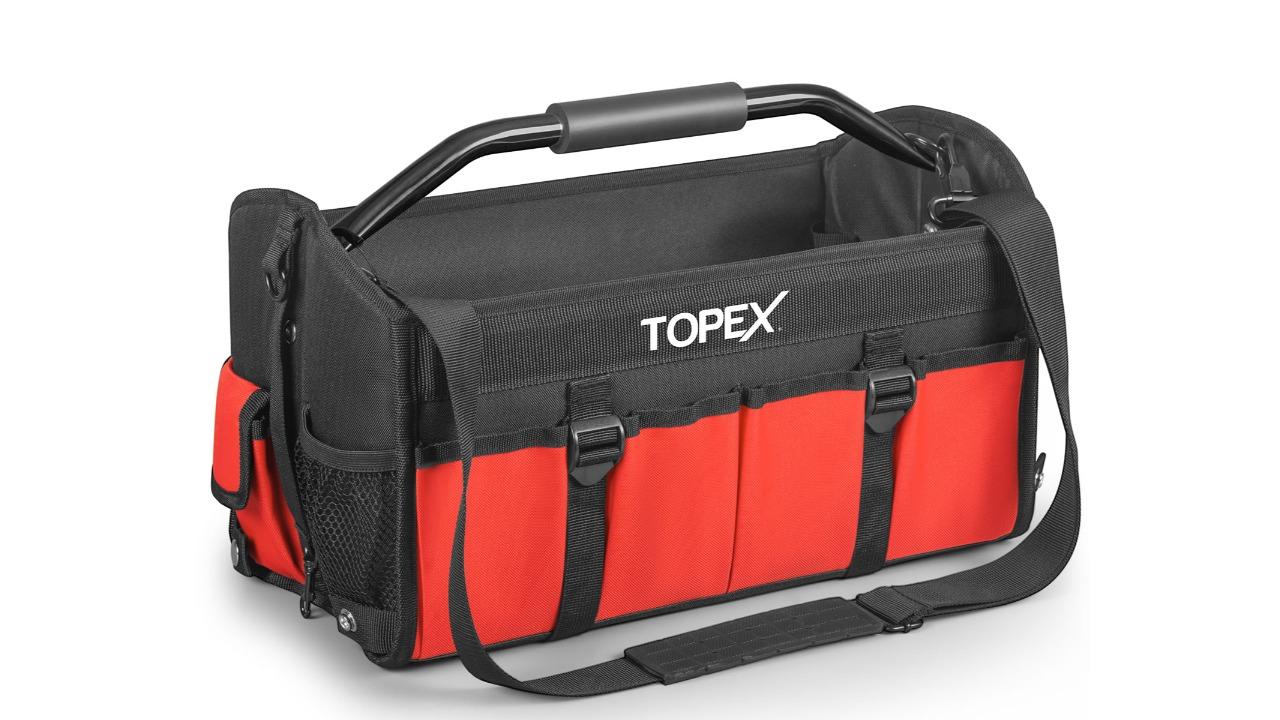 TOPEX 16inch Multi-Pocket Tool Bag with Adjustable Shoulder Strap, Rotatable Steel Handle