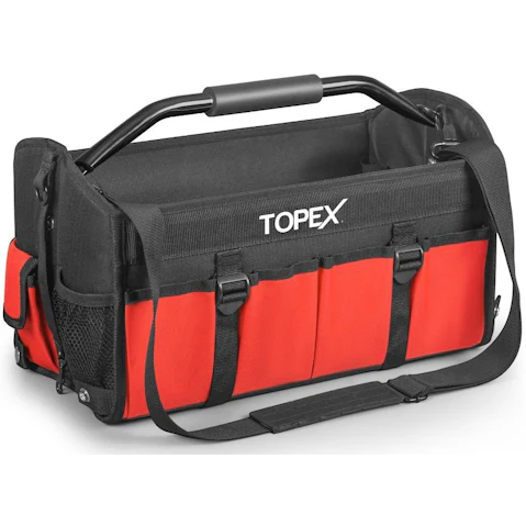 TOPEX 16inch Multi-Pocket Tool Bag with Adjustable Shoulder Strap, Rotatable Steel Handle