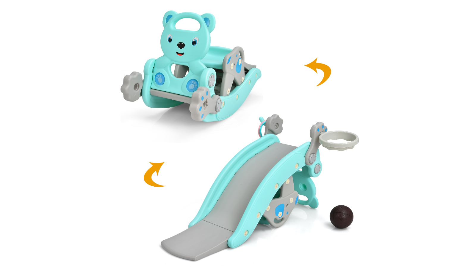 Costway 4-in-1 Ride-On Toy Blue Rocking Horse Play Slide Set