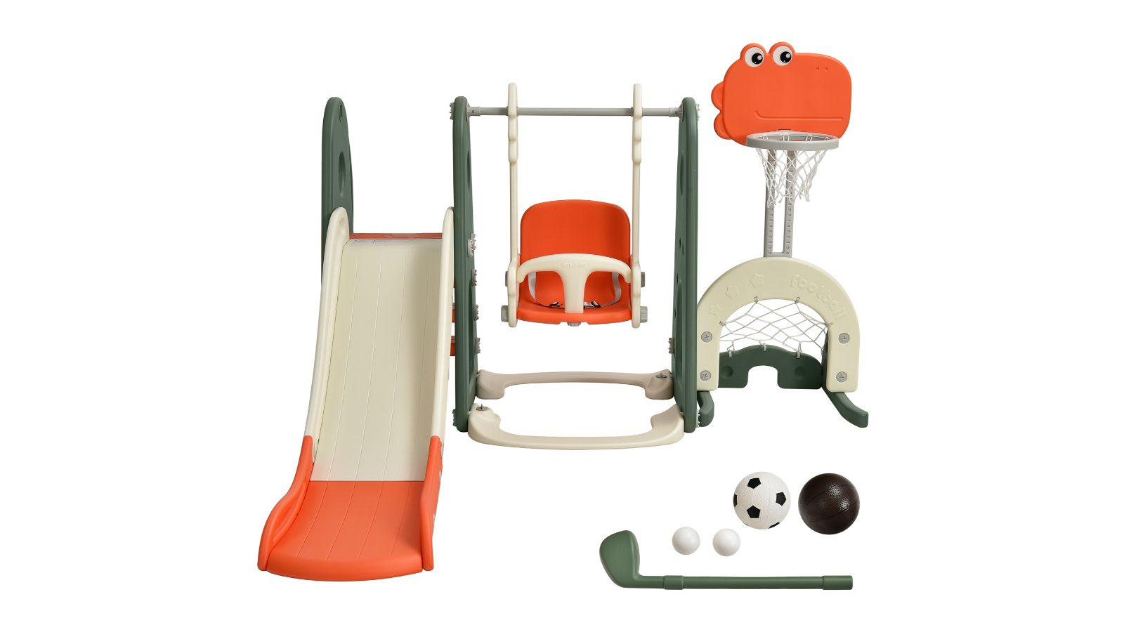Costway All-in-One Climb Slide Swing Playset with Football, Golf Ball