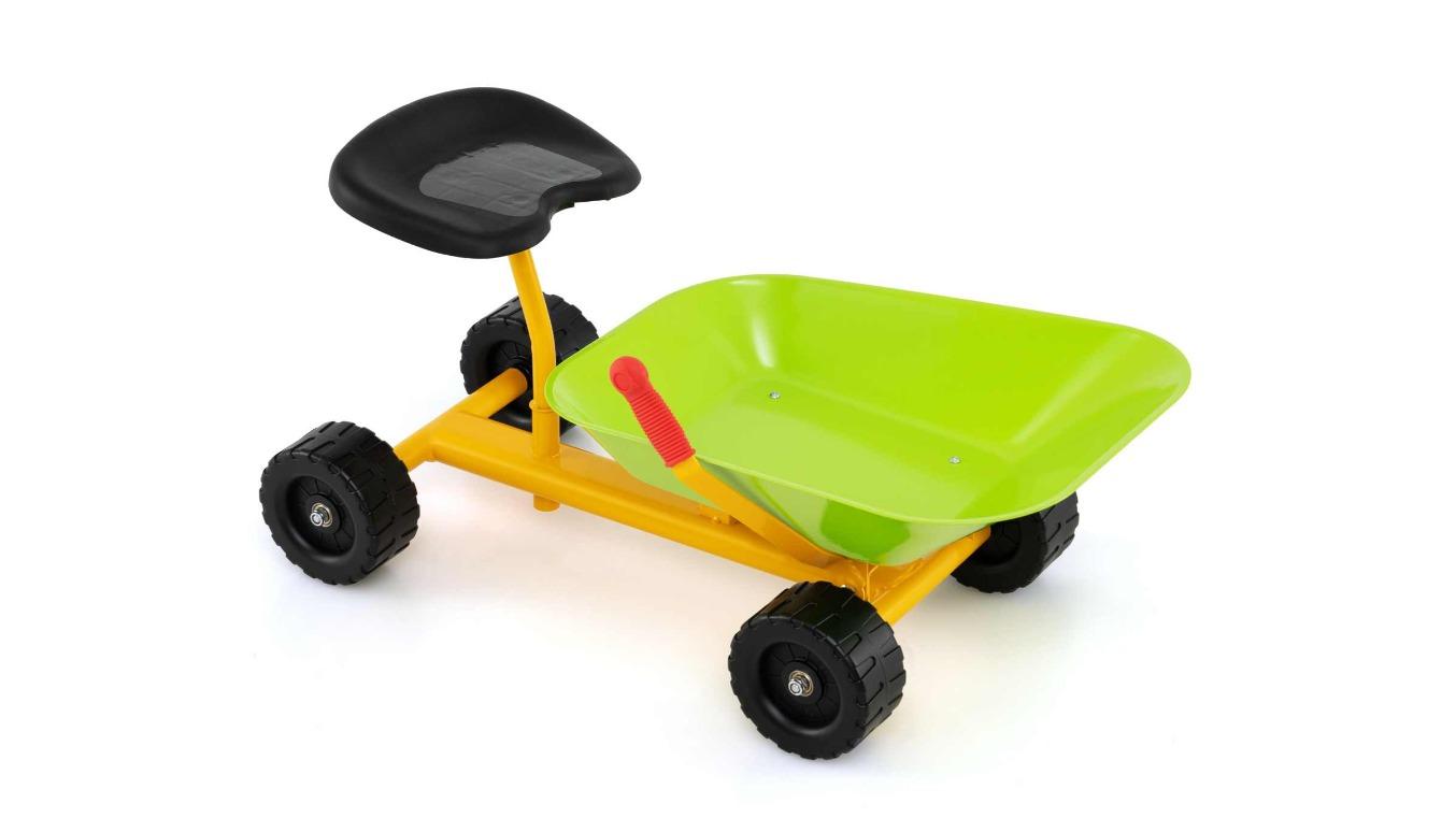 Costway 4-Wheel Sandbox Wheelbarrow Outdoor Ride-On Toy with Controllable Shovel - Green