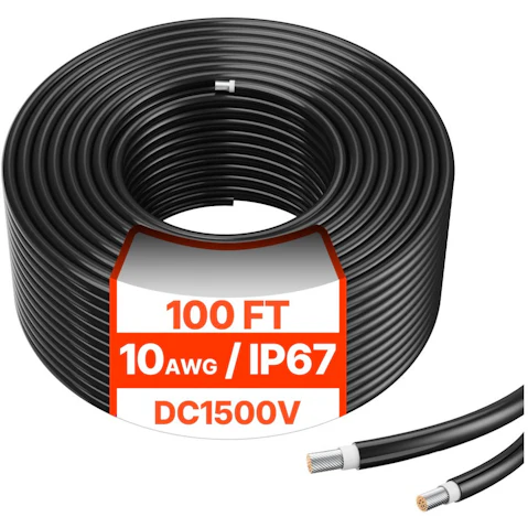 Vevor 100ft Solar Panel Extension Cable 10AWG Waterproof PV Cable - Black