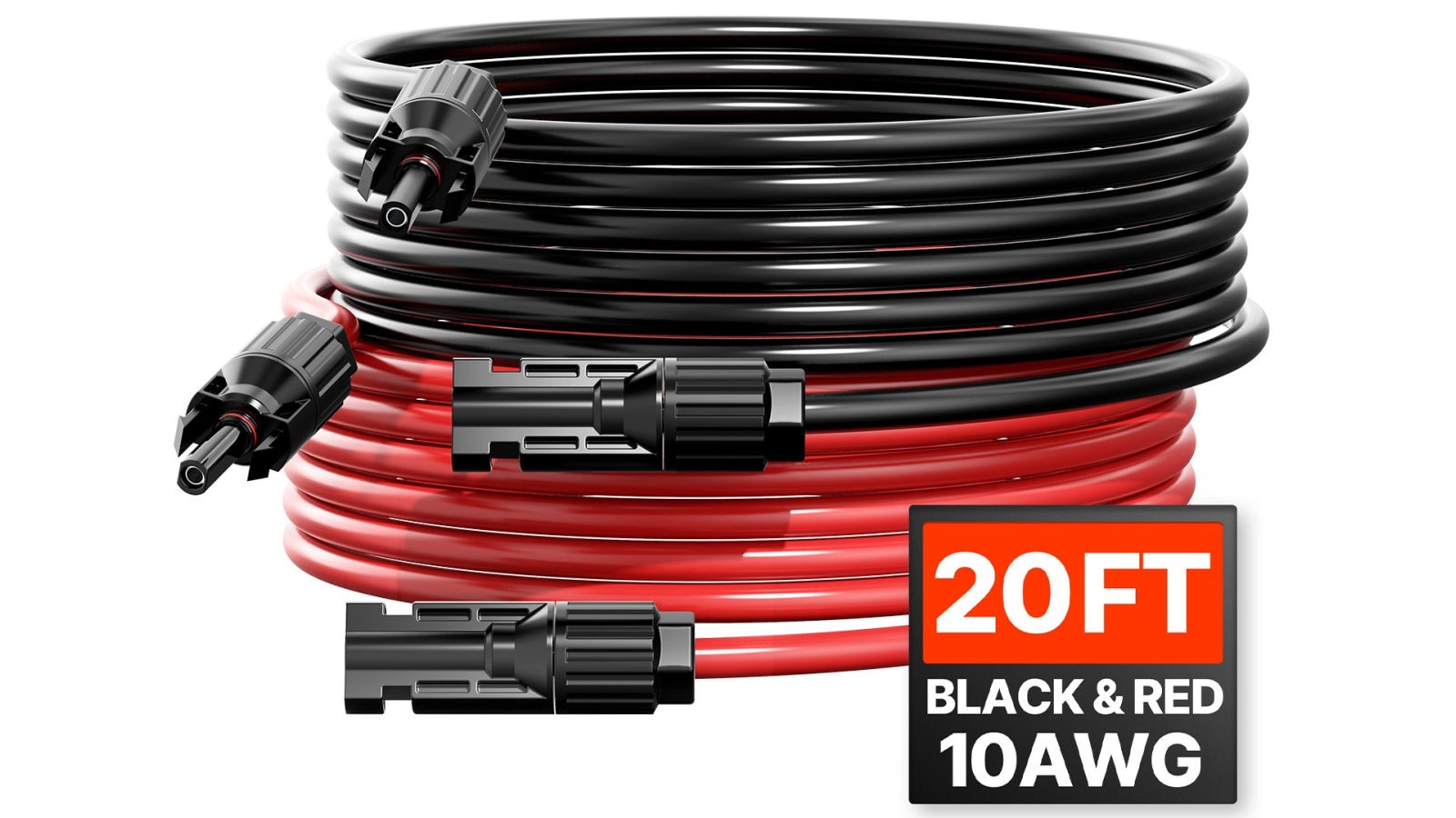 Vevor 20ft 10AWG Set of 2 Solar Panel Extension Wire with Female and Male Connectors