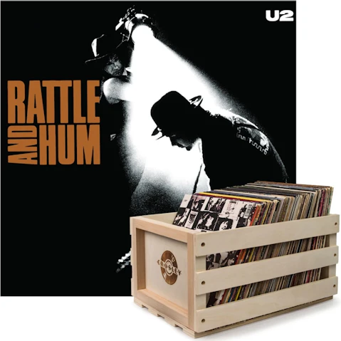 Crosley Record Storage Crate & U2 Rattle and Hum - Vinyl Album Bundle