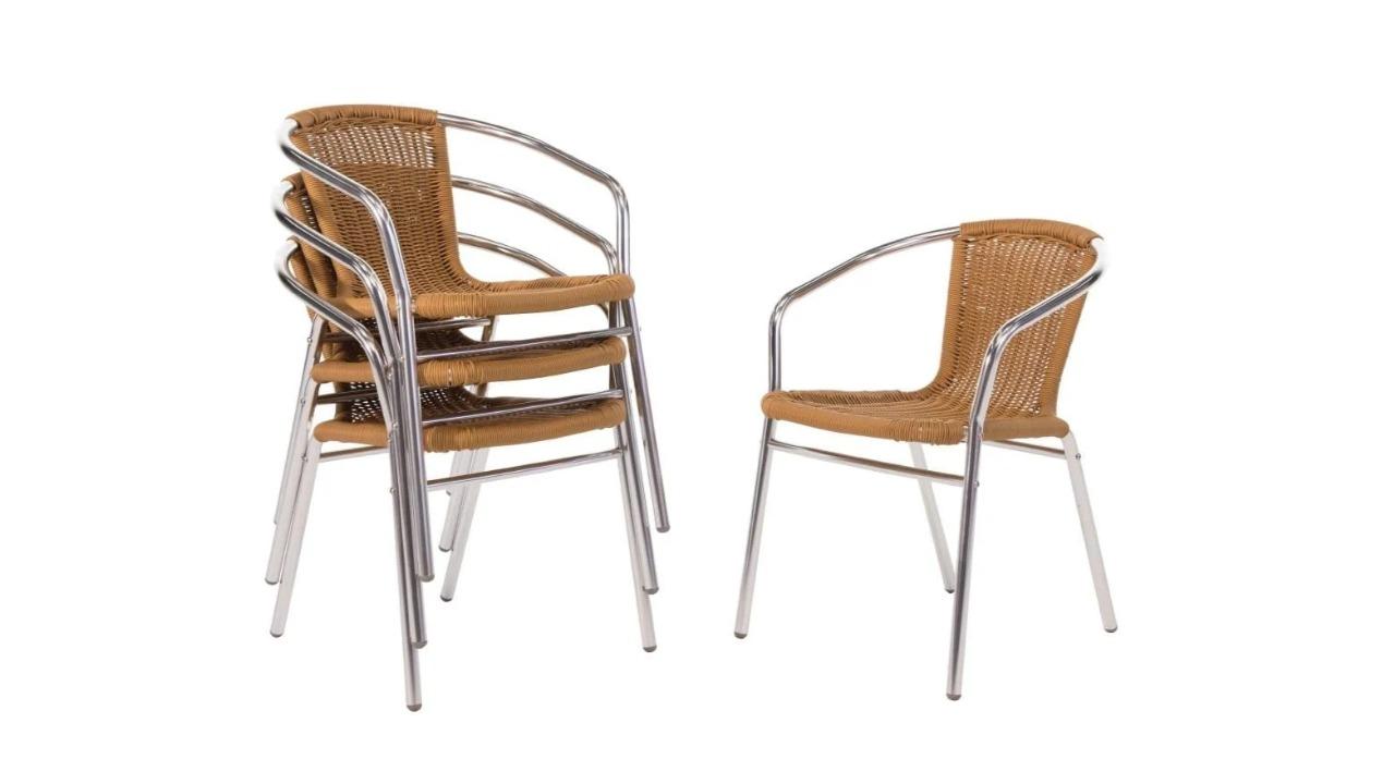 Bolero Pack of 4 Natural Wicker Chair with Aluminium Frame