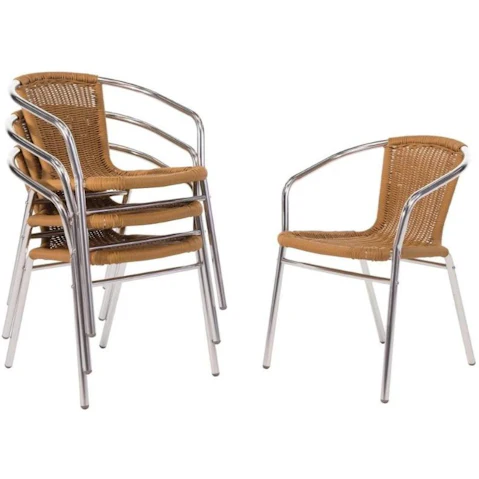 Bolero Pack of 4 Natural Wicker Chair with Aluminium Frame
