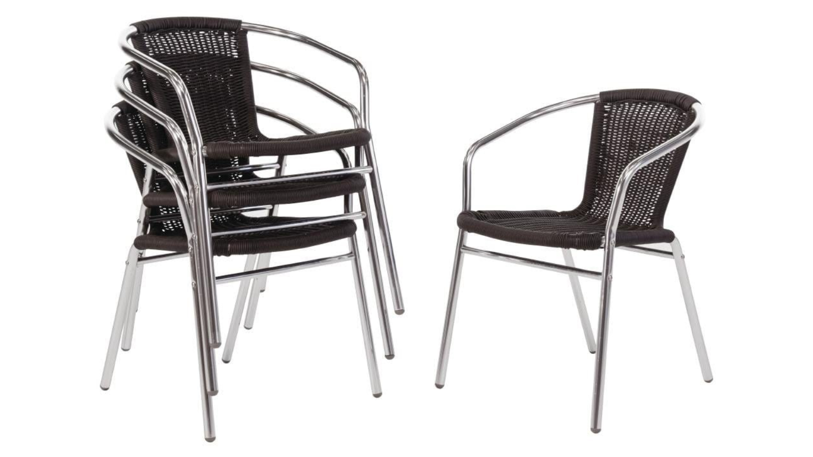 Bolero Pack of 4 Black Wicker Cafe Chair with Aluminium Frame
