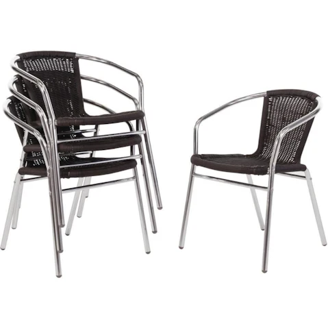 Bolero Pack of 4 Black Wicker Cafe Chair with Aluminium Frame
