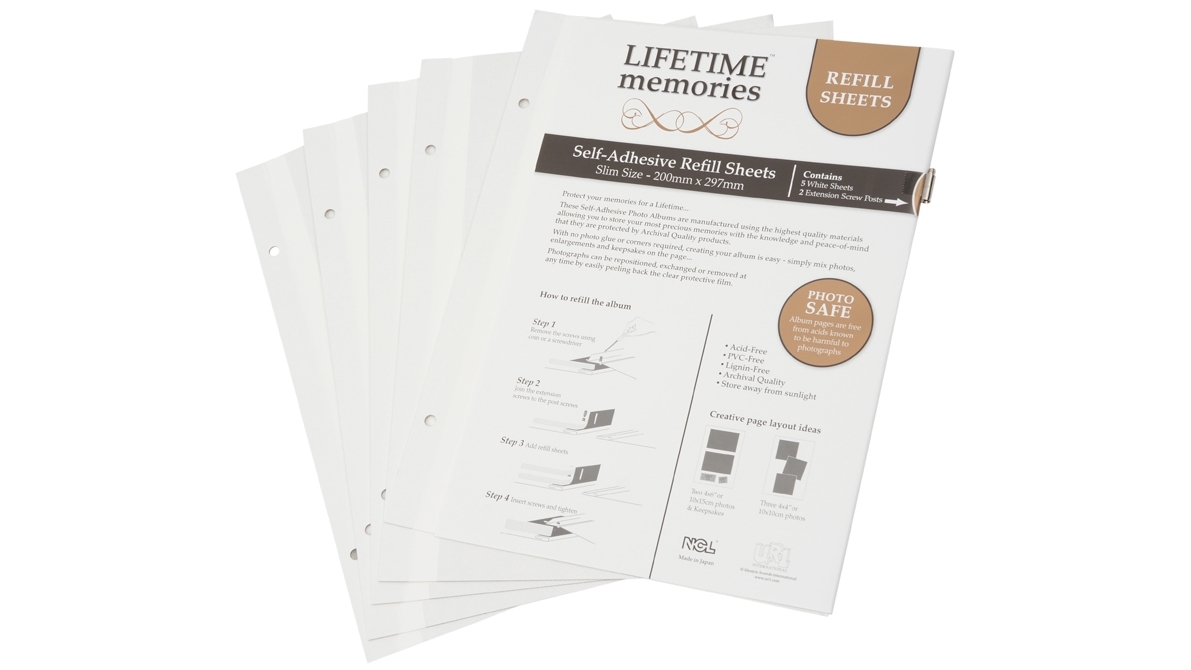 UR1 NCL Self Adhesive 5-Sheets A4 Slim Photo Album Refill - White