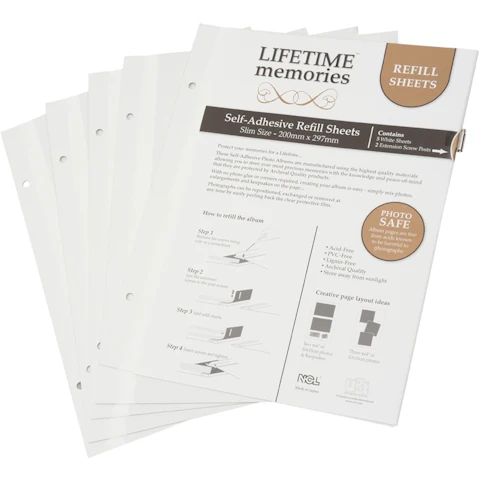 UR1 NCL Self Adhesive 5-Sheets A4 Slim Photo Album Refill - White