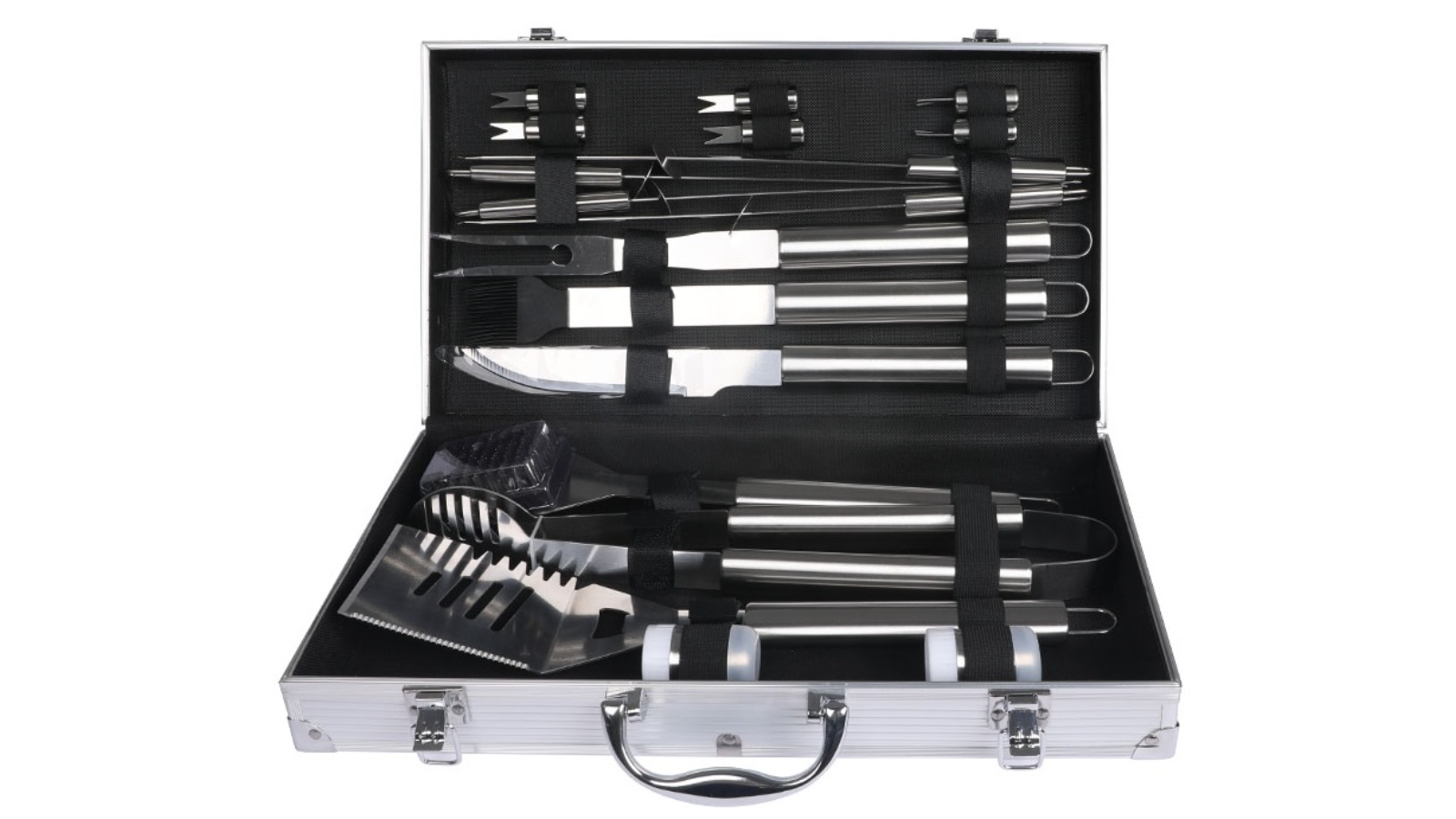 HOME-COMPLETE 18-Piece Stainless Steel Wood BBQ Grill Tool Set