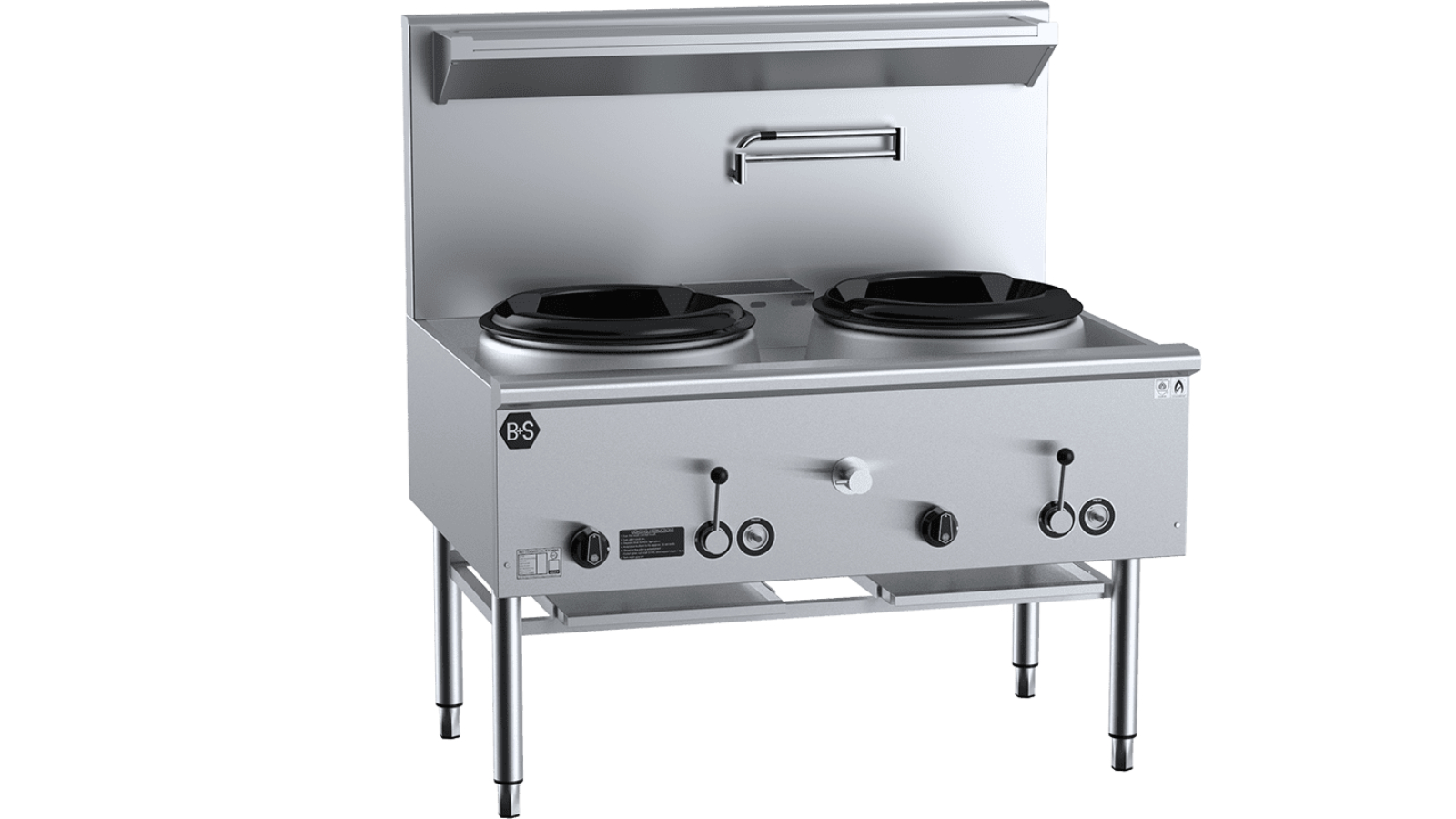 B plus S Black Waterless Two Hole Deluxe LPG Wok Table