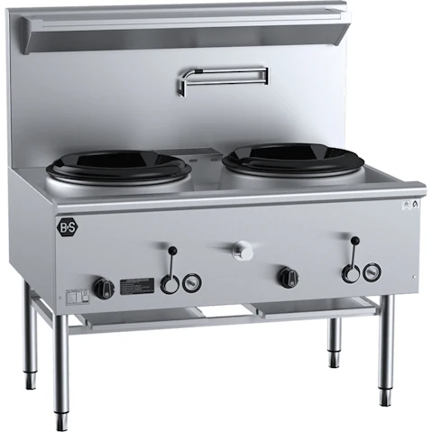B plus S Black Natural Gas Two Hole Deluxe Waterless Wok Table