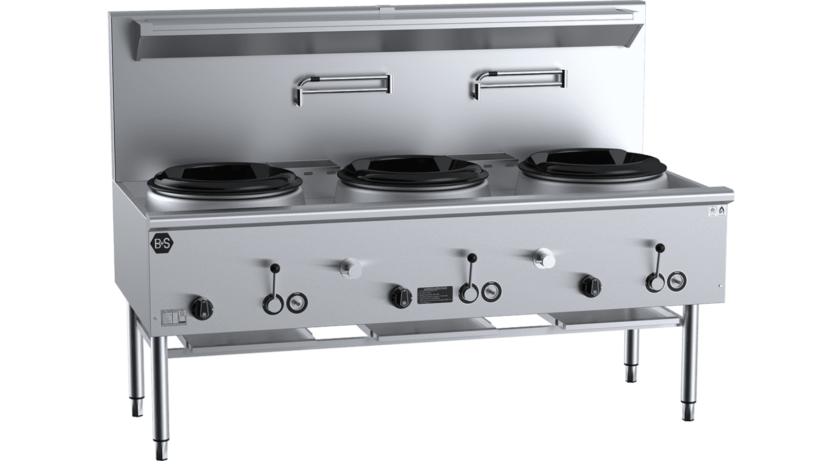 B plus S Black Natural Gas Three Hole Deluxe Waterless Wok Table