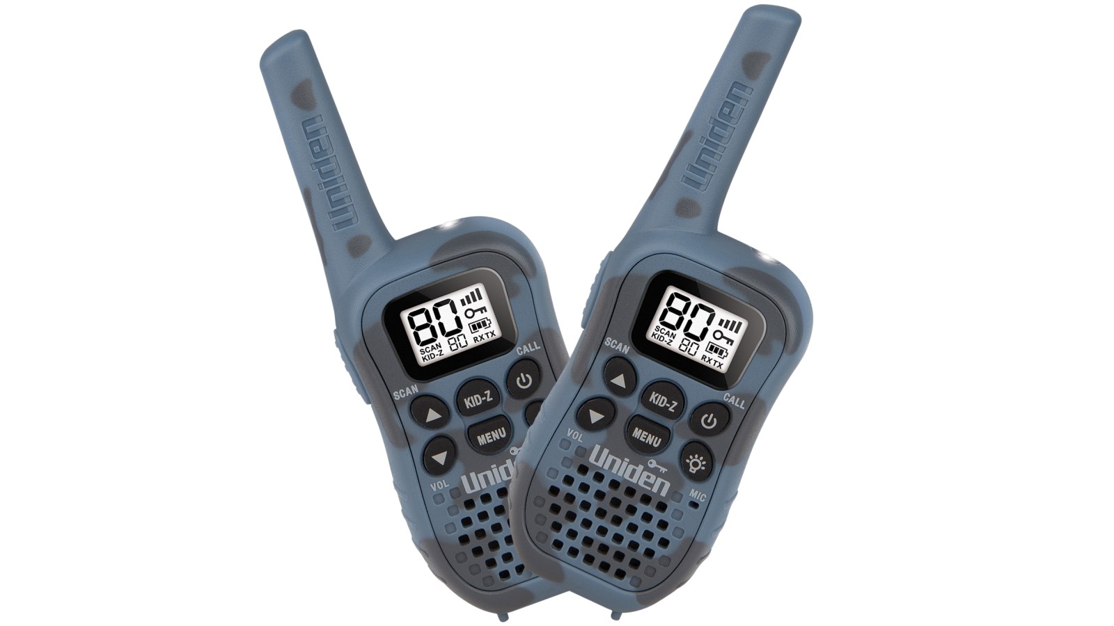 Uniden Twin Pack 80 Channel UHF CB Handheld Radio with Kid Zone - Blue Camouflage