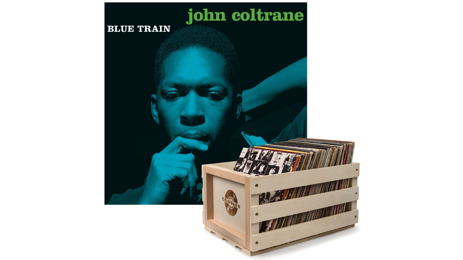 Crosley Record Storage Crate and John Coltrane Blue Train - Vinyl Album Bundle