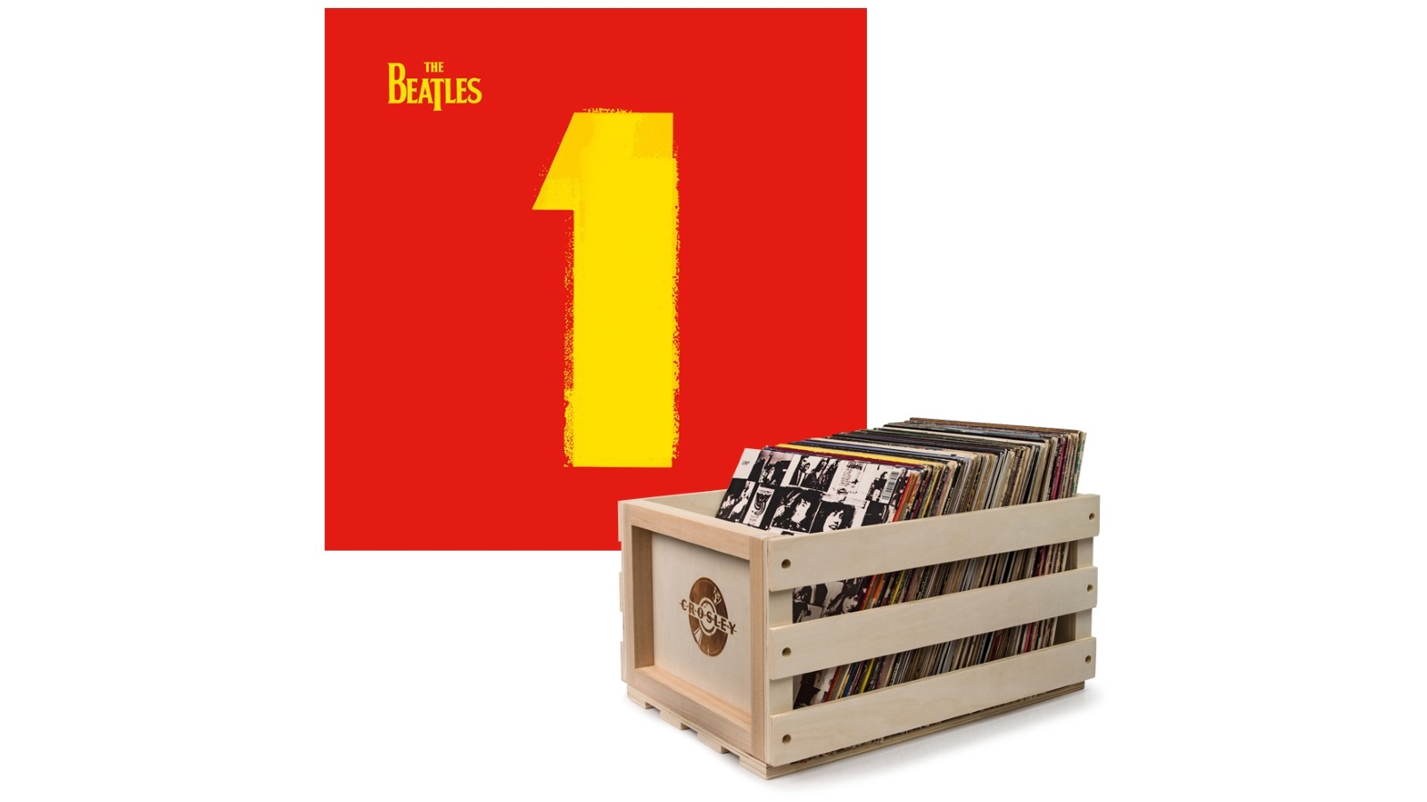 Crosley Record Storage Crate and The Beatles 1 - Double Vinyl Album Bundle