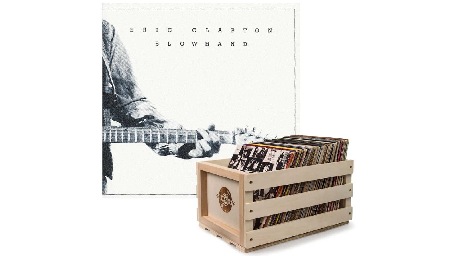 Crosley Record Storage Crate and Eric Clapton Slowhand 35th Anniversary - Vinyl Album Bundle