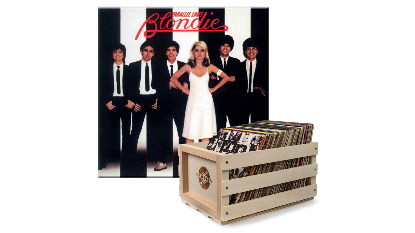 Universal Music Crosley Record Storage Crate and Blondie Parallel Lines Vinyl Album Bundle