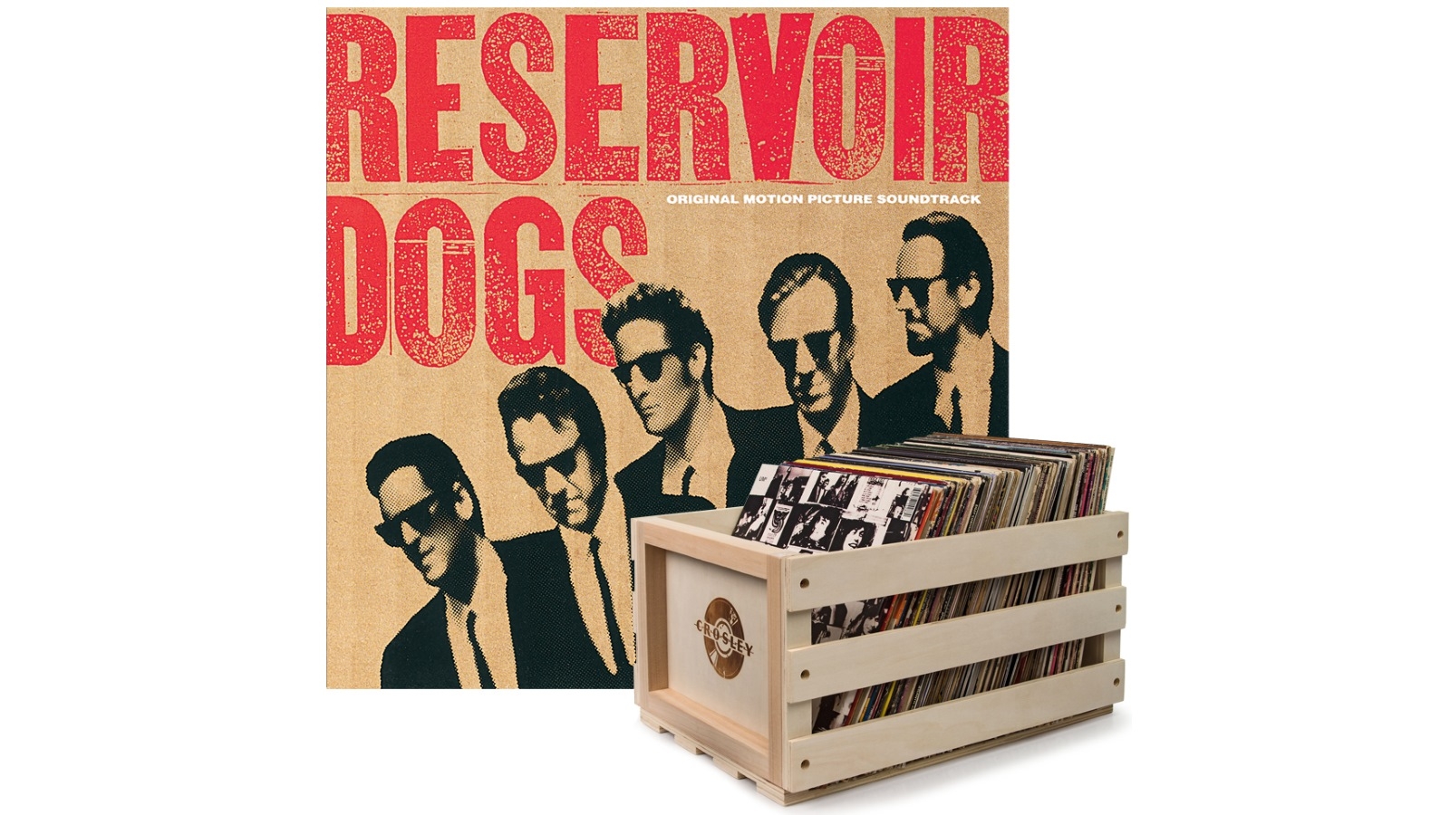 Crosley Record Storage Crate and Soundtrack Reservior Dogs - Vinyl Album Bundle