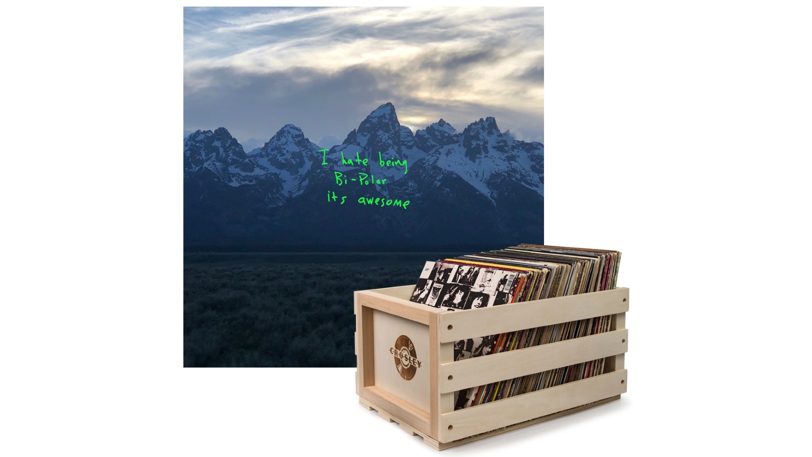 Crosley Record Storage Crate & Kanye West - Ye - Vinyl Album Bundle