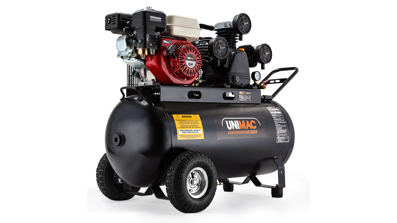 Unimac 8HP Petrol Powered Industrial Air Conditioning 115PSI  Air Compressor - 120 Litre