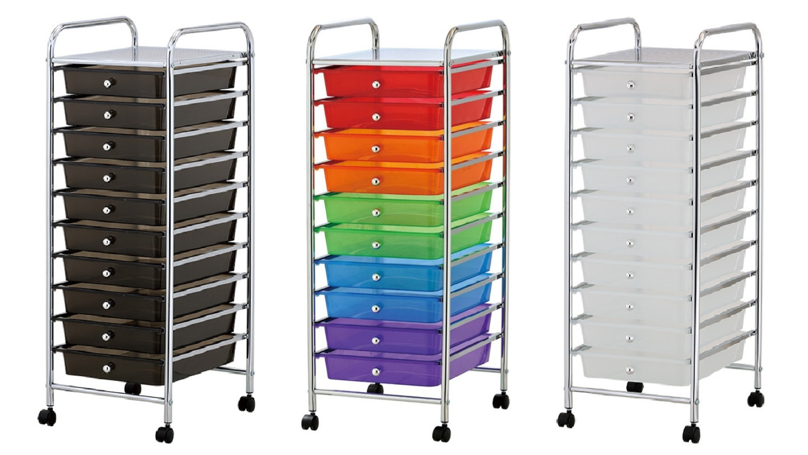 YES4HOMES Plastic Storage 10-Drawer with Metal Trolley Shelf