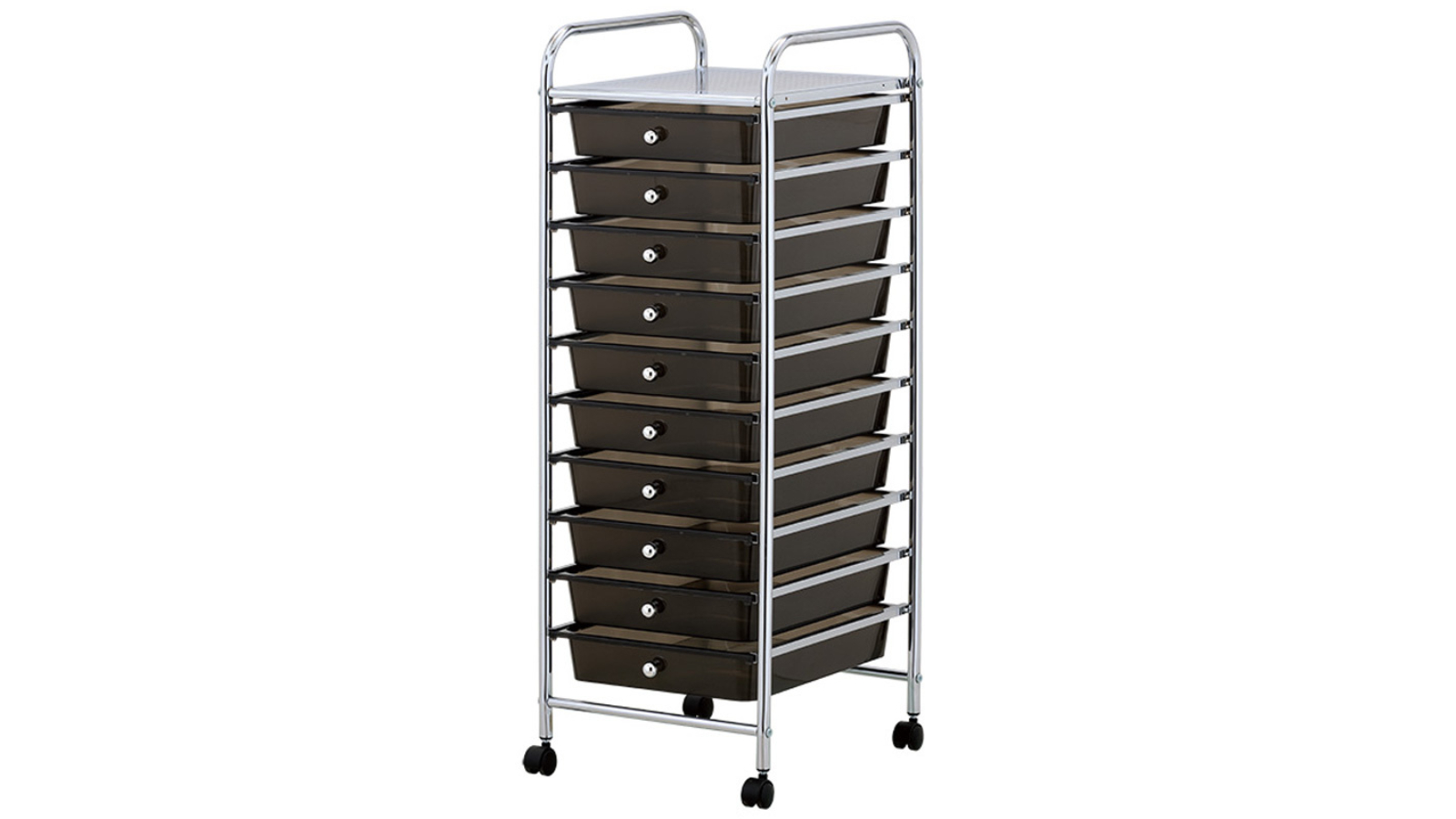 YES4HOMES Plastic Storage 10-Drawer with Metal Trolley Shelf - Black
