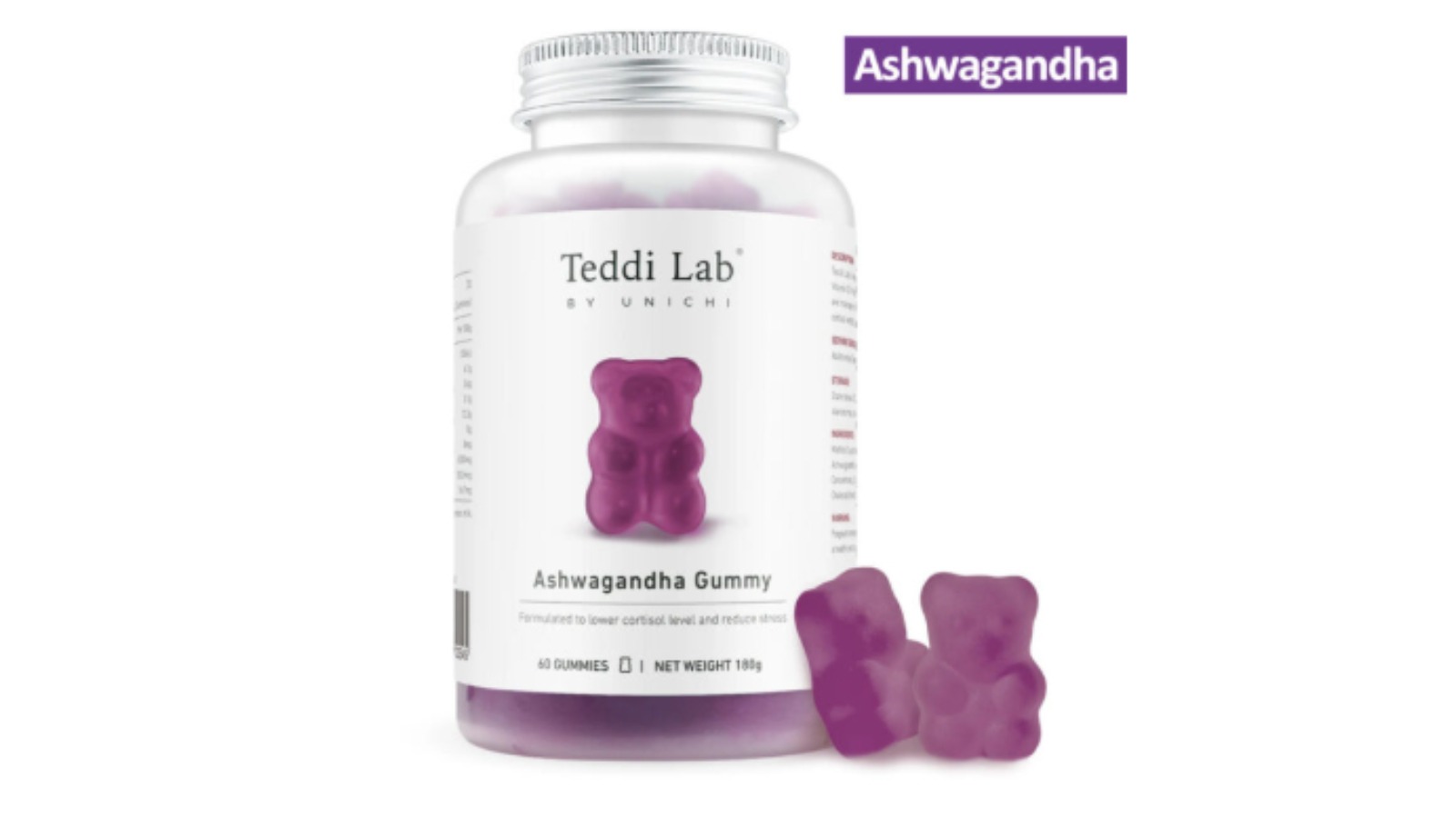 Unichi 60 Piece Teddi Lab Ashwagandha Gummy