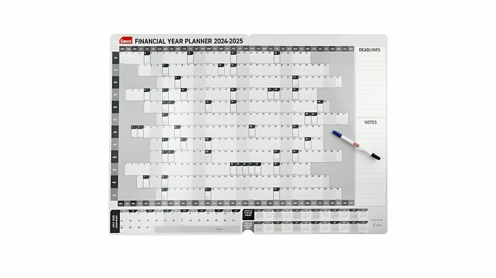 Sasco 20242025 Wall Planner Calendar Financial Year 87 x 61cm