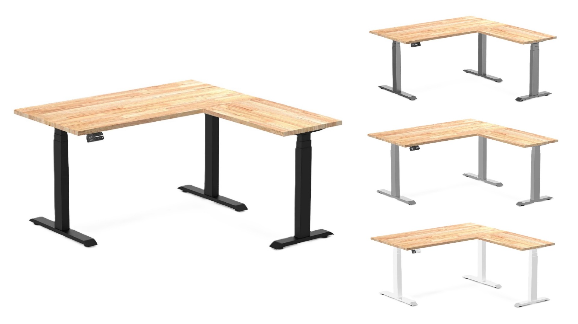 Desky Natural Timber Rubberwood L-Shape Sit Stand Desk