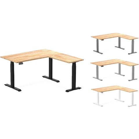 Desky Natural Timber Rubberwood L-Shape Sit Stand Desk