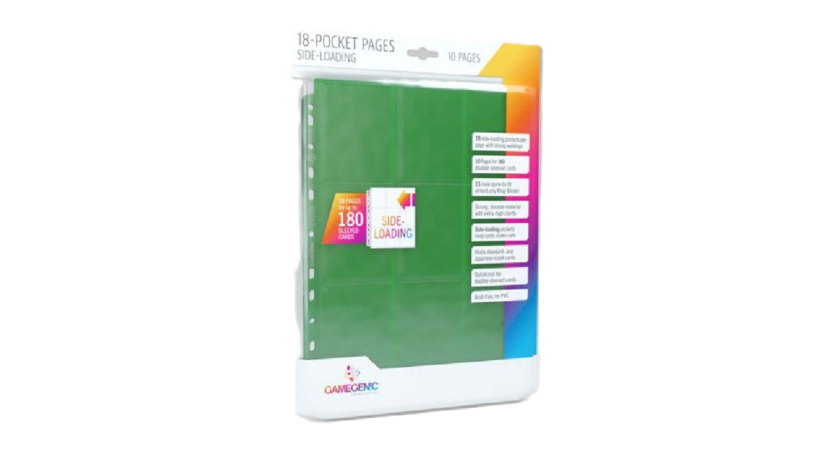Gamegenic Pack of 10 18-Pocket Sideloading Page - Green