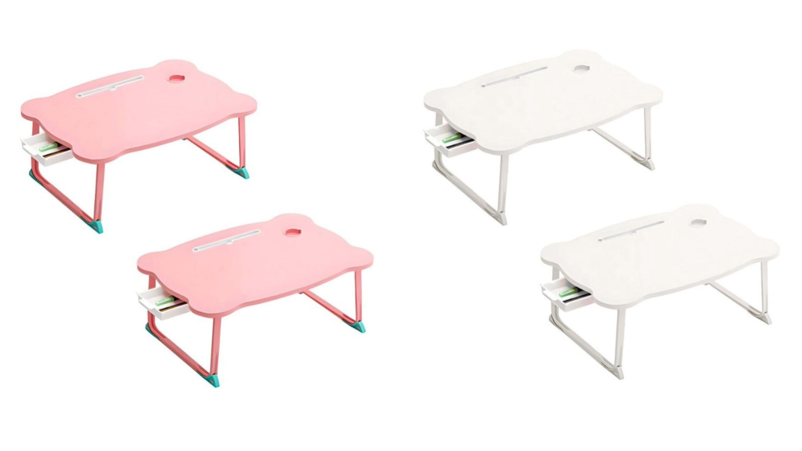 Soga Set of 2 Portable Bed Table Adjustable Folding Mini Desk With Mini Drawer and Cup-Holder Home Decor 