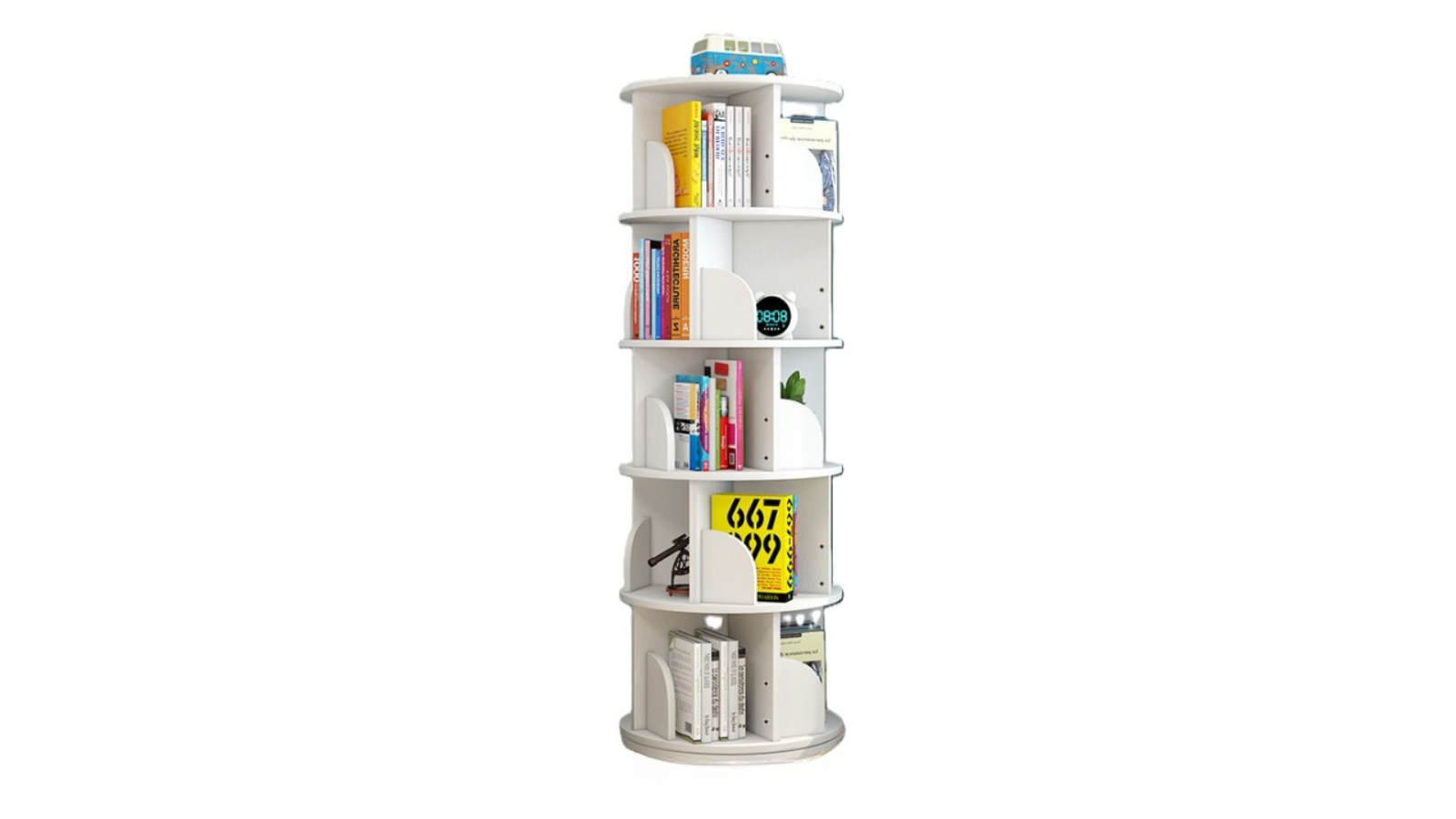 HelloDeal 5-Tier 160cm Rotating Swivel Wooden Bookcase - White