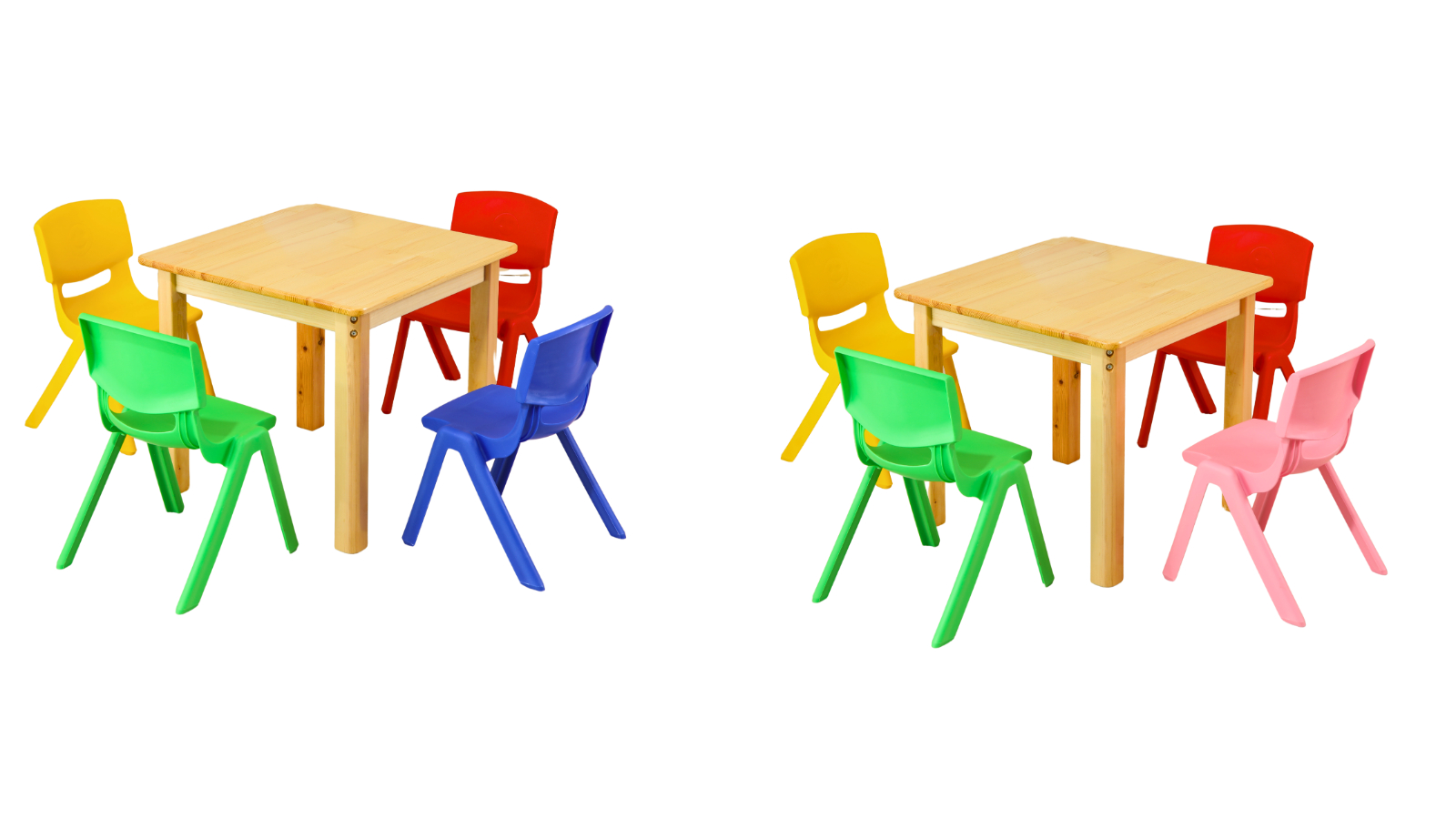 HelloDeal 60cm Wooden Kids Square Table and 4 Mixed Chair