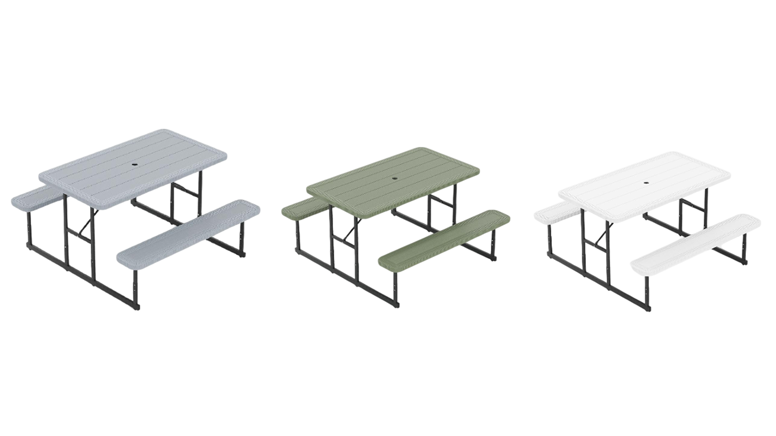 Costway 2-4 People Metal Frame Picnic Table Bench Set with Umbrella Hole