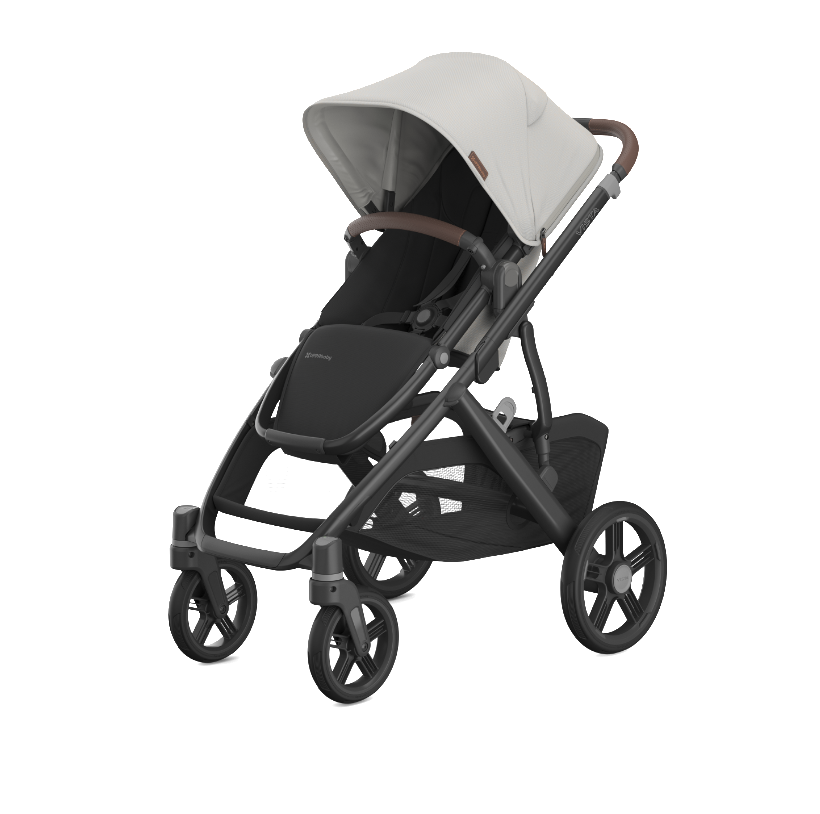 UPPAbaby Savannah Vista V3 with Bassinet - Pearl Grey Jacquard/Carbon Frame/Chestnut Leather