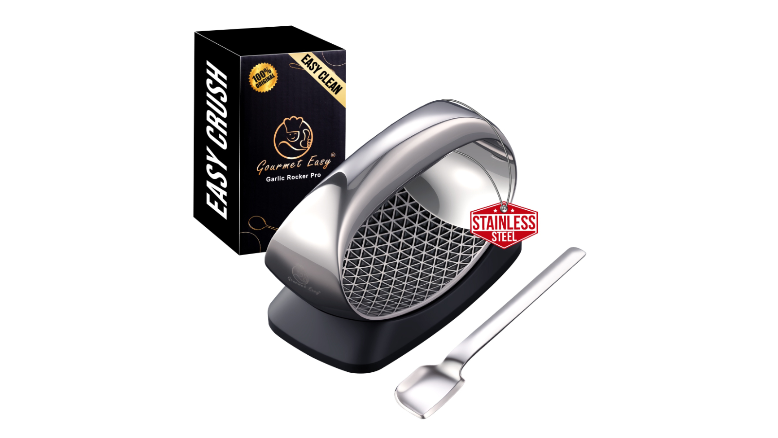 Gourmet Easy Stainless Steel Garlic Crusher with Eject Base