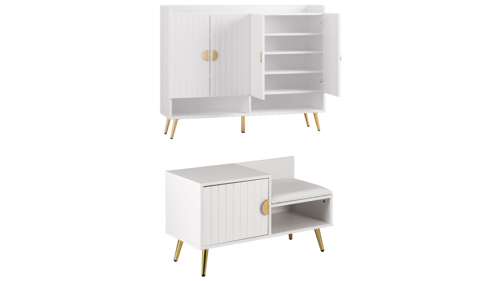 Artiss Shoe Cabinet Bench Set - White